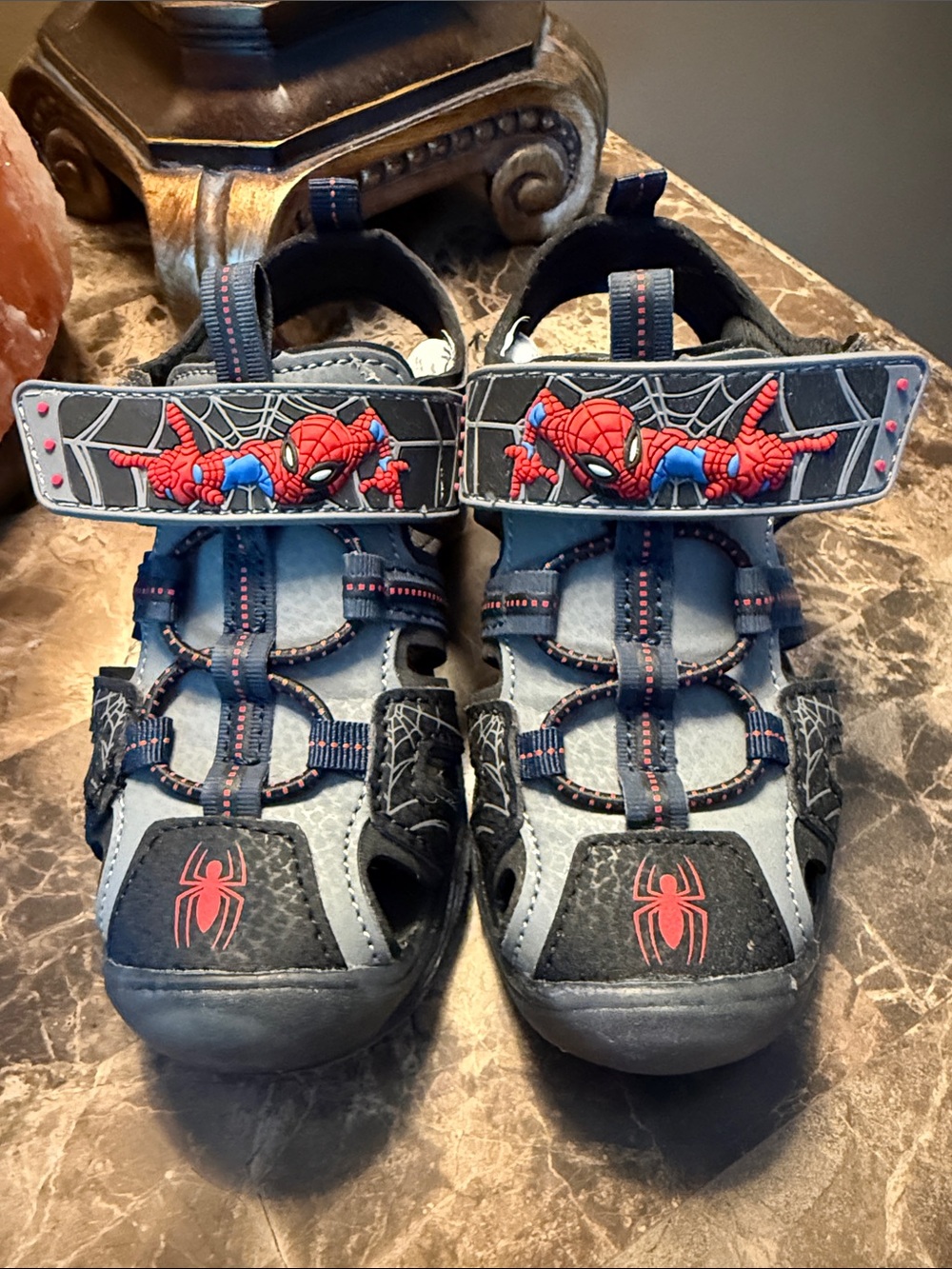 Target Boys Gray and Black Spider-Man Sandals with Red Accents
